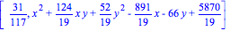 [31/117, x^2+124/19*x*y+52/19*y^2-891/19*x-66*y+5870/19]